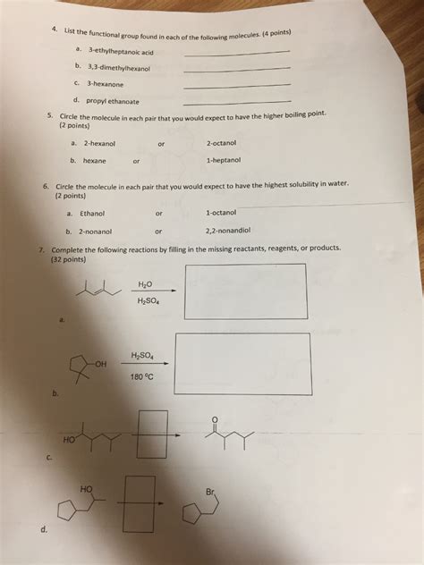 Solved 7 Complete The Following Reactions By Filling In Chegg