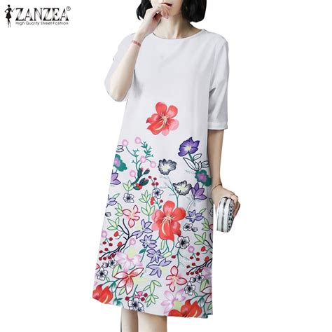 Zanzea Women Korean Casual Elegant Flower Printed Round Neck Half