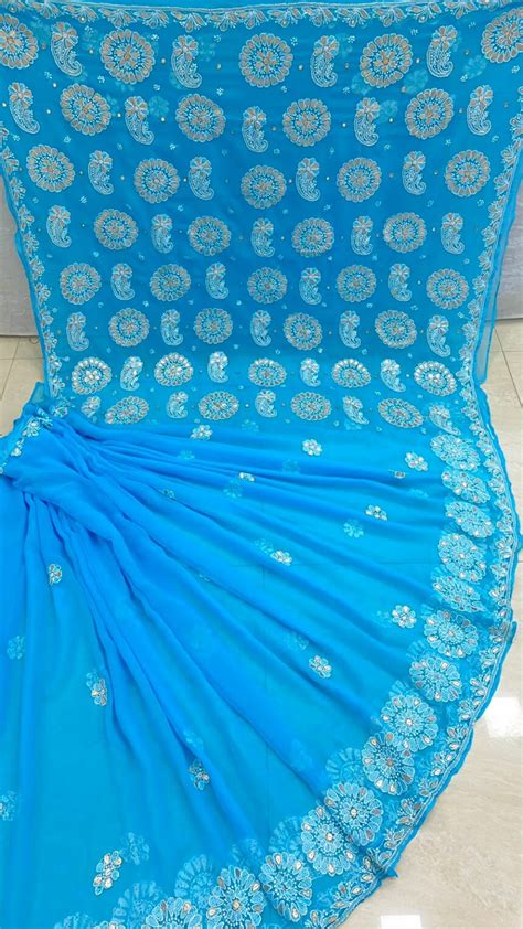 Beautiful Sky Blue Chiffon Georgette Saree