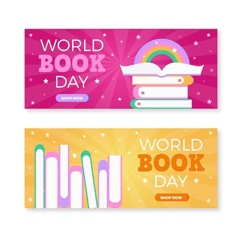 Bannières De La Journée Mondiale Du Livre Design Plat Vecteur Gratuite