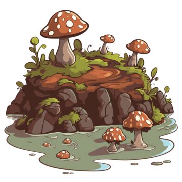 Bog Clipart Cartoon Island With Lots Of Mushrooms On It Vector Bog