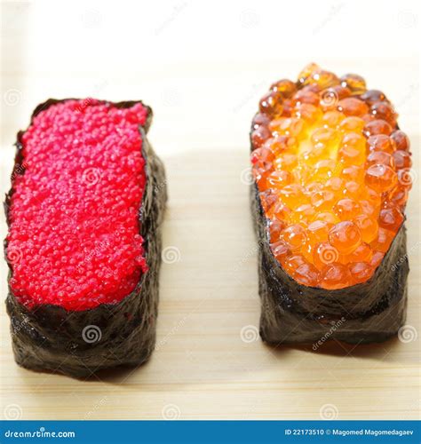 Ikura And Tobiko Sushi Closeup Stock Photo Image Of Caviar Cuisine