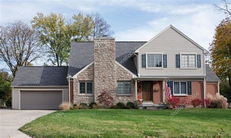 House With Large Stone Fireplace Chimney Stock Editorial Photo