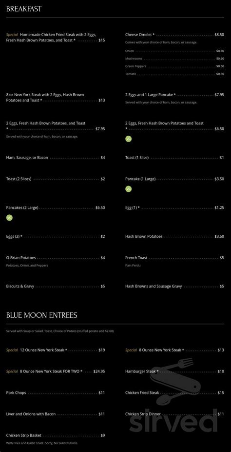 Blue Moon Lounge Menu In Mcminnville Oregon Usa