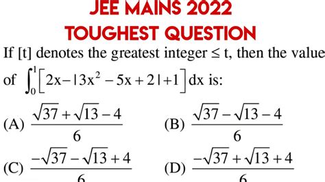 Jee Mains Maths Toughest Question Greatest Integer Function