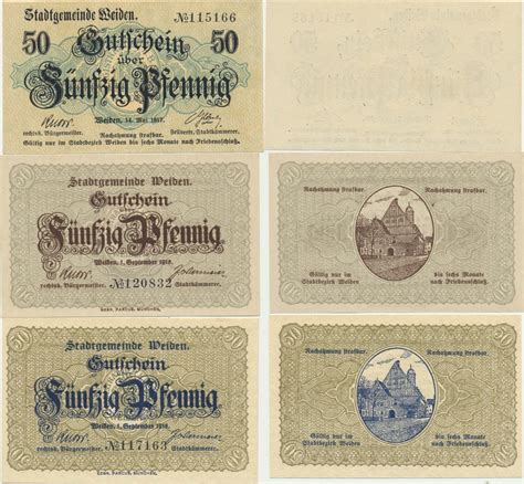 Weiden 1917 18 Notgeldscheine Der Stadt 3 X 50 Pfennig MA Shops