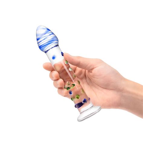 Glas Nubbed Blue Glass Textured 7 Inch Dildo