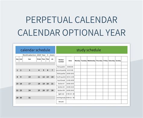 Perpetual Calendar Study Plan Schedule Excel Template And Google Sheets