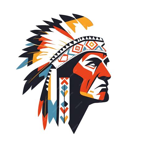 Native American Indian Chief Head With Feathers Vector Illustration Graphic Design Premium Ai