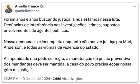 Anielle Diz Que Democracia Incompleta Sem Justi A No Caso Marielle