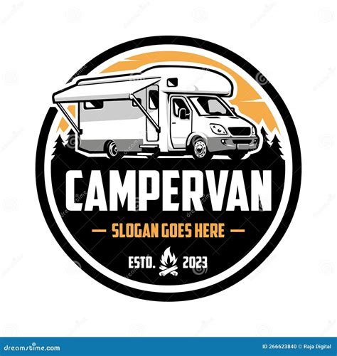 Campervan Motorhome Rv Caravan Logo Emblem Vector Art Isolated Stock