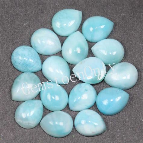 6x8mm Natural Larimar Cabochon Pear 5 Piece Sky Blue Color Loose