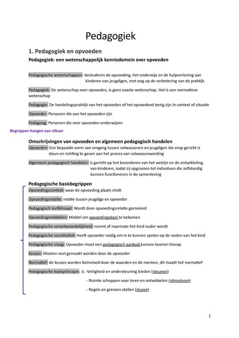 Samenvatting Pedagogiek 1 Pedagogiek En Opvoeden Pedagogiek Een