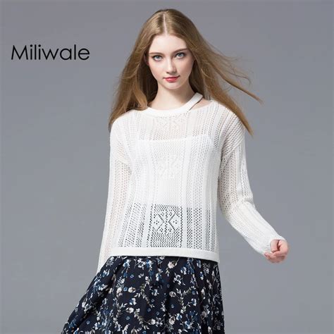 Summer New Fashion Loosen Hollow Out O Neck Solid Pullover Knitted Thin