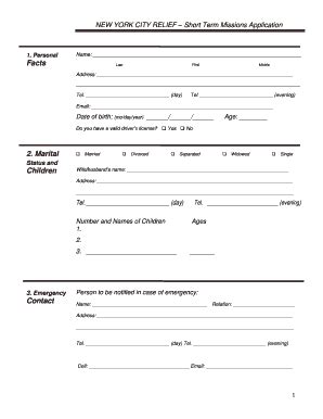 Fillable Online Reliefbus Short Term Missions Application