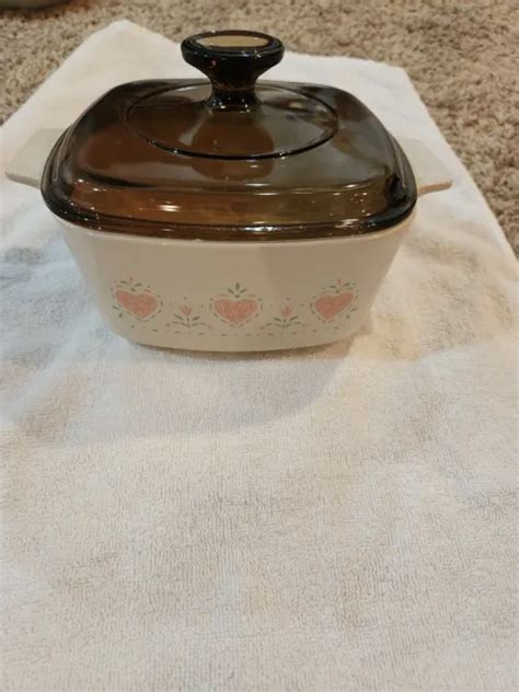 Vintage Corning Ware Forever Yours Pink Heart Casserole Dish With Brown