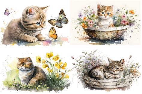 The Watercolor Cat Collection By Artsy Fartsy Thehungryjpeg