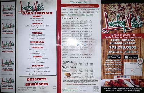 Lucky Vito's Pizza Chicago Menu