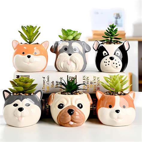 Etakish Dog Planter Pots 6 Pack Ceramic Succulent Pots