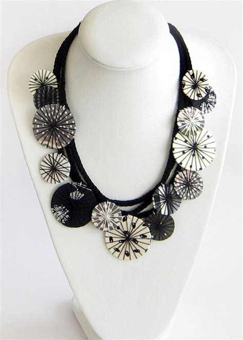 Statement Fabric Necklace Black White Necklace Textile Etsy