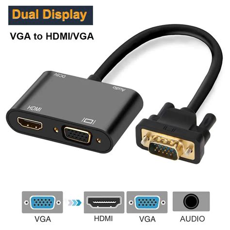 VGA To HDMI VGA Splitter 3 5มม Audio Converter สนบสนน Dual สำหรบ