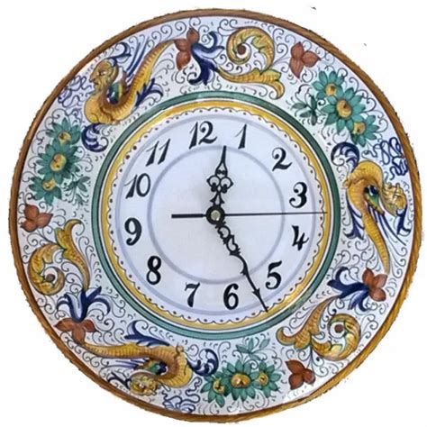 Orologio Parete Ceramica Maiolica Da Muro Deruta Dipinto A Mano