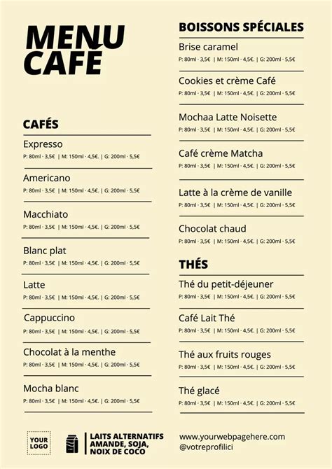 Mod Les Gratuits De Menus De Caf Imprimer