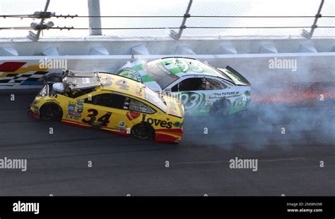 Chris Buescher 34 And Matt DiBenedetto 93 Crash During The NASCAR