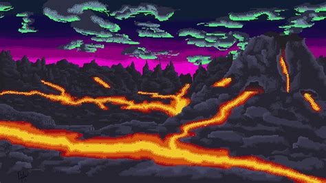 Volcano Pixel Art Grid