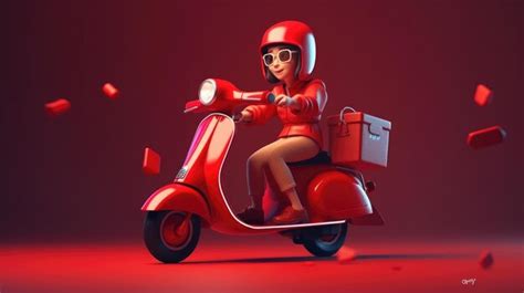 Una Chica Montando Una Moto Con Un Fondo Rojo Y Una Bolsa Roja En La