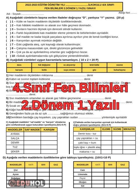 S N F Fen Bilimleri D Nem Eduhol Ders Videolar Zle Online