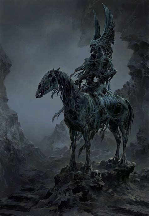 Skeleton Man And Horse Graphic Fantasy Art Drawing Death Horse