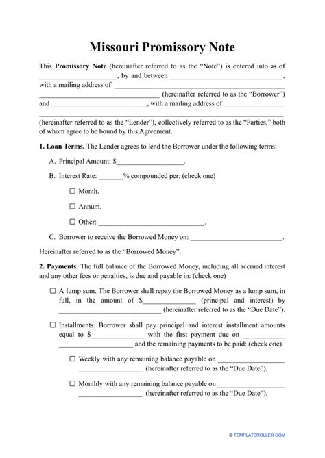 Missouri Promissory Note Template Fill Out Sign Online And Download Pdf Templateroller