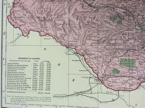 1896 Durham Large Original Antique Map Showing Railways Stations Canals Crossroads Uk