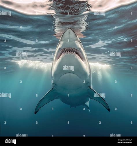 Illustration Du Grand Requin Blanc Sous Marin Violent Une Grande