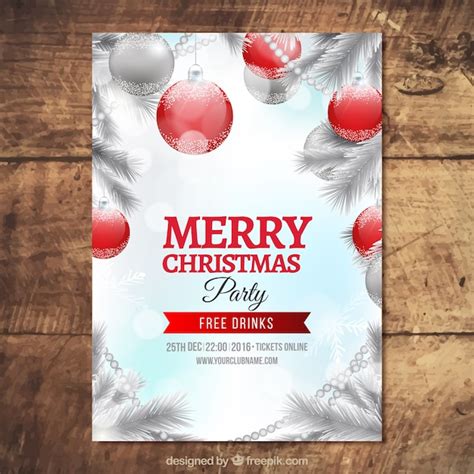 Premium Vector Silver Christmas Party Brochure With Red Christmas Balls