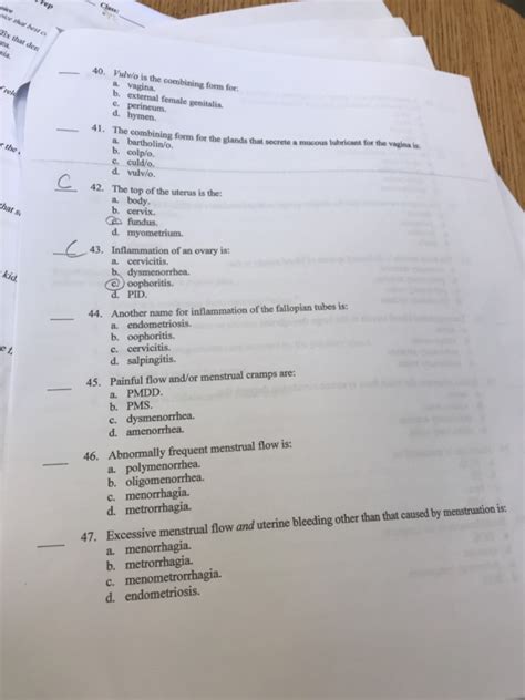 Solved 40 Vulv O Is The Combining Form For A Vagina D Chegg