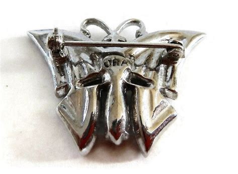 Vintage Ora Pastel Butterfly Brooch Pin Silver Tone Gem