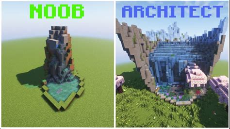 Basic Vs Advanced Waterfall Builds In Minecraft Easy Youtube