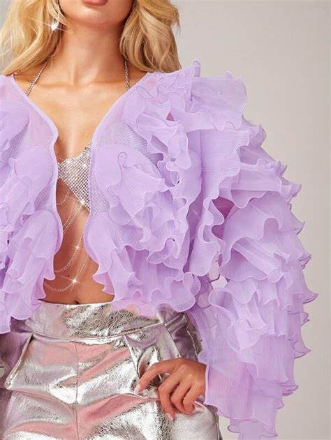 Katalyst Kouture Exaggerated Ruffle Trim Organza Crop Top Shein Usa