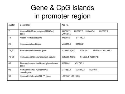 PPT - Sequence analysis of CpG islands reveals possible functional ...