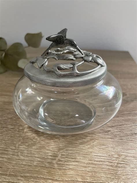 Vintage Pewter And Glass Hummingbird By Etain Zinn Hummingbird