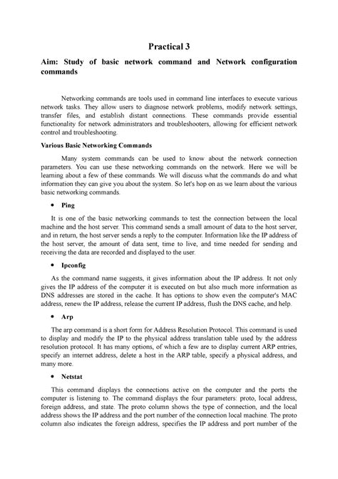 Practical Cn Practical Aim Study Of Basic Network Command And