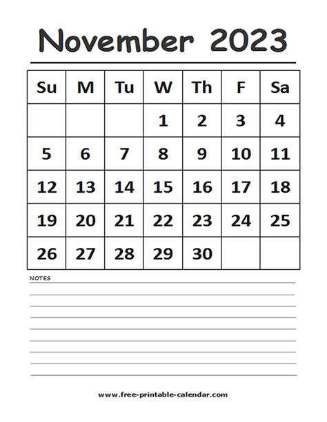 2023 Calendar November Printable - Free-printable-calendar.com