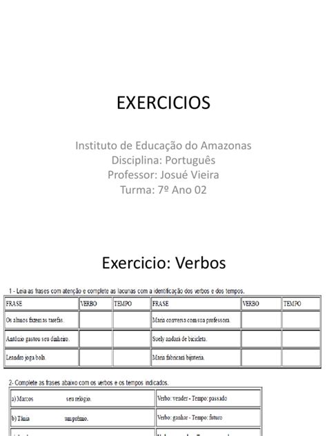 Exercicios Verbos 7 Ano