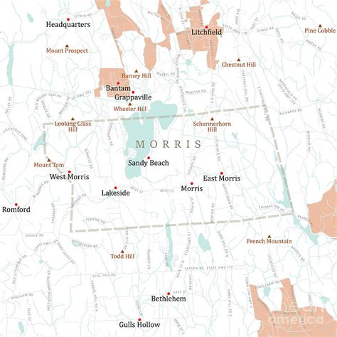 CT Litchfield Morris Vector Road Map Digital Art by Frank Ramspott