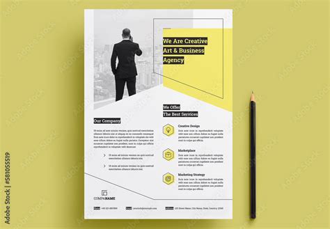 Corporate Flyer Layout With Yellow Accents Stock Template Adobe Stock