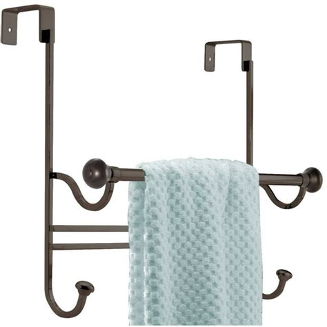 Interdesign York Over The Bathroom Shower Door Bath Towel Bar With Hooks Bronze