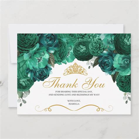 Emerald Green Floral Quinceanera Thank You Zazzle Emerald Green