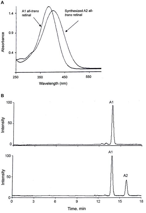 A Uv Vis Absorbance Spectra Of The A1 And A2 Standards In Methanol